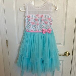 Jona Michelle White Dress with Pink Accents